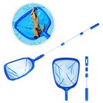 Pektiftn Pool Skimmer Net with Telescopic Pole,Swimming Pool Leaf Skimmer,Spa Hot Tub Skimmer Net,Plastic Framed Fine Mesh Pond Net,Debris Leaf Cleaning Rake,Ponds