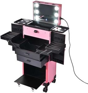BYOOTIQUE Masslux Pink Rolling Makeup Case with Mirror Light Pro Large