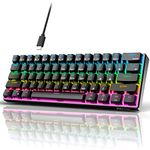 RK ROYAL KLUDGE RK61 Wired 60% Mechanical Gaming Keyboard Programmable QMK/VIA RGB Backlit 61 Keys Ultra-Compact Hot Swappable Red Switch Black