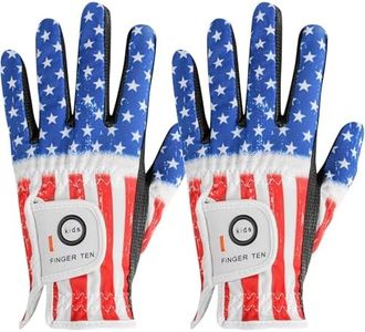 FINGER TEN Stylish Kids Golf Gloves 2 Pack for Left or Right Hand, All Weather Grip & Breathable Durable & Funny Design for Boys Girls Junior Youth Toddler (USA Flag, Medium, Left)