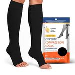 Short/Petite Zippered Medical Compression Socks with Zipper Safe Guard & Open Toe - Best Leg Support Stocking (3XL(Short) - Calf 13-17in, Black)