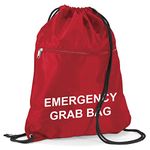 School Evacuation Emergency Grab Bag - Printed Red Documents & Equipment Drawstring Sack Bag