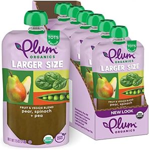 Plum Organics Tots & Beyond Pear Spinach & Pea Fruit & Veggie Blend, Kosher, USDA Certified Organic, Non-GMO, 7.5 Ounce (Pack of 6)