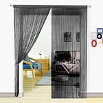 HSYLYM Black String Curtains Beaded Door Curtain Spaghetti Dense Bead Curtains for Doorways,Black,90x200cm