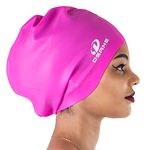 Dsane Extra Large Swim Cap Women and Men,Special Design Swimming Cap for Very Long Thick Curly Hair&Dreadlocks Weaves Braids Afros, Silicone Swim Cap Keep Your Hair Dry(Fuchsia/XL)