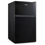 Midea WHD-113FB1 Double Door Mini Fridge With Freezer For Bedroom Office With Adjustable Legs Removable Glass Shelves Compact Refrigerator, 3.1 Cu Ft, Black