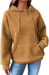 SHEWIN Womens Hoodies Casual Long Sleeve Drawstring Waffle Hoodie Pullover Sweatshirts Loose Hooded Sweatshirt for Women Trendy Fall Tops,US 4-6(S),Yellow