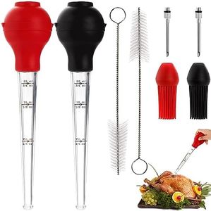 TOPZEA 2 Pack Turkey Baster for Cooking & Basting, Food Grade Baster Syringe Set Including Detachable Round Silicone Bulb, Barbecue Basting Brush, Meat Marinade Injector Needles, Cleaning Brushes