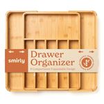 SMIRLY Kitchen Drawer Organizer - Utensil Tray Drawer Organizer, Silverware Tray for Drawer, Silverware Organizer Drawer, Bamboo Drawer Organizer Kitchen Utensil Organizer