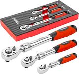 TOMMARS Extendable Ratchet Wrench Set, 1/4" 3/8" 1/2" Drive 72-Tooth Quick-release Retractable Socket Wrench Reversible