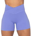 Sunzel Softmax Crossover Biker Shorts for Women, V Criss Cross High Waist Yoga Workout Gym Shorts with Tummy Control 4" Periwinkle Medium