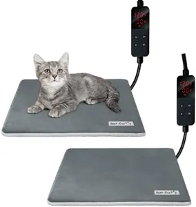 Rest-Eazzzy Heating Pad, Heated Cat Bed with Removable Cover, 5-Level Timer & Temperature, Indoor Warming Mat for Cats & Dogs (Pure-Grey, 2pcs)