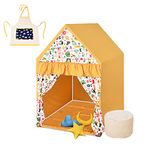 PLAYHOUSE KIDS Flaxen Hut Shape Kids Tent House Mini Size with Floor Quilt, Beanbag, Cushion Set and Kids Apron, Yellow, Mini Small
