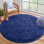 Terrug Round Rugs for Living Room Bedroom, 6X6 Feet Modern Fluffy Shag Washable Area Rug, Non-Slip Cute Plush Circle Rug Carpet for Nursery Room Kids Boys Girls Dorm Home Decor, Navy