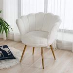 Wahson Faux Fur Accent Chair for Bedroom with Gold Plating Metal Legs, Leisure Armchair for Living Room/Cafe/Vanity (White-Fur)