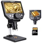 TOMLOV 4.3" LCD Digital Microscope with 32GB SD Card, 50X-1000X Magnification Coin Microscope with Metal Stand, 8 LED Lights, Video Recorder for Observing Coin/Stamps/Plants/PCB, Supports Windows