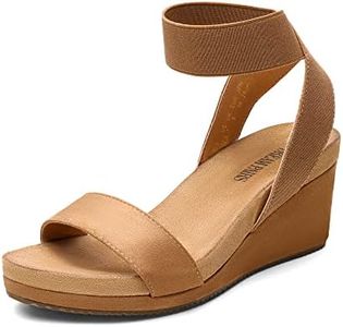 DREAM PAIRS Womens Open Toe Elastic Ankle Strap Platform Wedge Sandal, Black/5-10 (Nini-5),Size 8.5,Camel,NINI-5