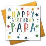 Birthday Card, Stars, Happy Birthday, Papa, Embellished with Colourful Pompoms