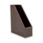 OSCO Brown Faux Leather Magazine Rack | A4 | File Holder | Paperwork Organiser | Shelf Tidy | Document Storage | Catalogue Bin | Brochure Display | 10cm Wide | Felt Bottom