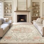 Restydon Washable Rugs 5x7,Ultra-Thin Area Rugs for Living Room,Dining Room,Anti Slip Backing & Stain Resistant Area Rug, Vintage Printed Home Decor Rug (Beige/Orange,5'x7')