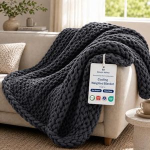Dream Valley Hand-Braided Cooling Weighted Blanket for Adults Cozy Chunky Knit Hand-Knitted Throw Blanket Cooling Comfort for Deep Sleep & Hot Sleepers, 12 lb, Charcoal, 40"x60"