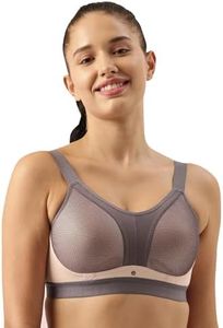 Enamor Women's Polyester Y-Panel for Bounce Control High Impact Padded Non-Wired and High Coverage Sports Bra -SB25(SB25-Pearl-L)