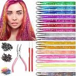 Hair Tinsel Extensions Kit��，17 Color Rainbow Glitter Hair Extensions Party Highlights Accessories festival hair accessories for Girls/Women/Kid Cosplay, Hair Pieces hair toppers hair thread for braids…