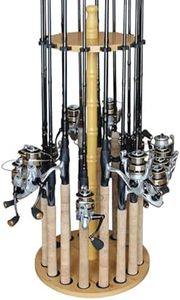 Rush Creek Creations Round 16 Fishing Rod Storage Rack - Features Traditional Handcrafted Wood Post - No Tool Assembly, Wood Grain Laminate