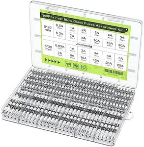 Joinfworld 360Pcs Fast Blow Glass Fuse Assortment Kit 24 Values Automotive Fuses Kit 250V 0.5A 0.63A 1A 2A 3A 4A 5A 6.3A 7A 8A 10A 15A 20A 25A 5x20mm & 6x30mm Glass Fuses