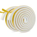 Self Adhesive Foam Tape, 12 mm(W) x 12 mm(D) Foam Seal Insulation Strip for Door Window Draught Excluder, White Weatherstriping Soundproofing Impact Resistant Tape(2m Long x 2 Rolls)