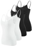 Knuffnee Womens Camisole Vest Top Adjustable Spaghetti Strap Tank Tops Basic Cami Undershirts 4 Pack Black/Black/White/White M