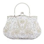 YYW Collection Antique Floral Bead Sequin Soft Clutch Evening Bag Designer Purse Large Clutch Handbag