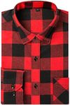 DOKKIA Men's Casual Dress Long Sleeve Buffalo Plaid Checkered Fitted Flannel Shirt (Red Black Buffalo, Large)