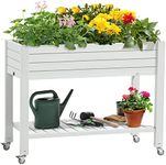 YITAHOME 3.6x1.5x2.8FT Elevated Raised Garden Bed with Legs and Wheels, Outdoor Large Resin Planter Box Stand with Drain Plug, Storage Shelf for Plants Vegetables Flowers Herbs