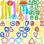 Playdough Tools 55 PCS Play Dough Tools Set for Kids, Play Dough Accessories Plastic Playdough Alphabet Numbers Shapes Cutters,Playdough Rollers,Dough Scissors