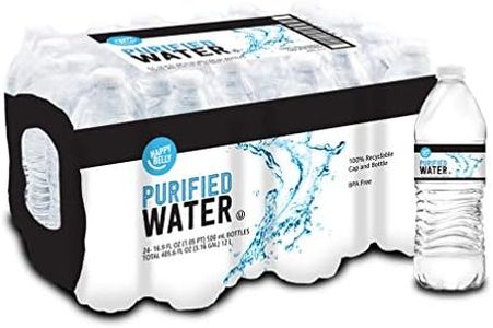 Amazon Brand - Happy Belly Purified Water, Plastic Bottles, 16.91 fl oz (Pack of 24)