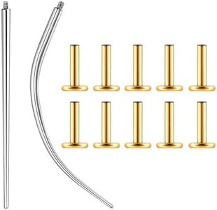 Osbourney 16G Gold Internal Threaded Bar G23 Titanium ASTM F136 Replacement Post, 10 PCS Post and 2 PCS Internal Threaded Piercing Assistant Tools Flat Back Stud Earrings with 6mm Bar Length for Nose Helix Cartilage Tragus Conch Lobe Labret Piercing Jewelry