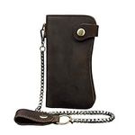 LUUFAN Mens Leather Long Bifold Wallet with Chain, Biker Wallet Vintage Chain Wallet with Zipper Pocket (Chain Wallet)