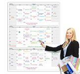 Dry Erase Vertical Three Month Laminated jumbo Wall Calendar, 46" x 63", Huge quarterly Laminated Erasable White Board, Giant 90 day Family Whiteboard Schedule Planner, Large Multi Month Reusable Poster…