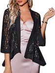 Zeagoo Kimono Cardigans for Women 3/4 Sleeves Open Front Lightweight Shrug Lace Jackets for Evening Dresses, Black, 3X-Large