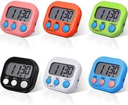 Digital Kitchen Timer Magnetic Countdown Timer Kitchen Loud Alarm Stopwatch Large Digits Timer for Cooking Baking Sports Games Office Classroom (Black, Orange, Pink, Green, Blue, White,6 Pieces)