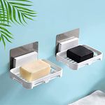 SUNSHREE Plastic (2 Pcs) Wall Mounted Self Draining Soap Dish Holder Case -Hanging Waterproof Box Storage Rack With Self Adhesive Magic Sticker For Bathroom, Kitchen, Bathtub, Washbasins