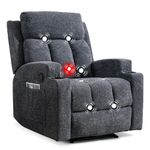 ANJ Recliner Chair with Massage and Heat, Manual Fabric Reclining Chairs with Cup Holders & Side Pockets, Comfy Oversized Recliner for Living Room, Bedroom, Dark Grey
