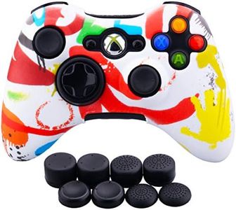 9CDeer 1 Piece of Silicone Water Transfer Protective Sleeve Case Cover Skin + 8 Thumb Grips Analog Caps for Xbox 360 Controller, Spray-Painting