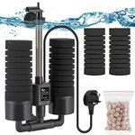 AQQA Aquarium Double Sponge Filter, 3W/5W Quiet Electric Power Fish Tank Filter, Submersible Foam Filter with 4 Sponges, 1 Bag of Bio Filtered Ceramic Balls (M)