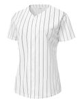 YWIES Womens Button Down Baseball Jersey, Blank Softball Team Uniform, Hip Hop Hipster Short Sleeve Active Shirts, Stripe, Medium