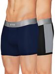 XYXX Men's Underwear Illuminati IntelliSoft Antimicrobial Micro Modal Trunk Pack of 2 (Black Iris;Black & Steel Grey; M)