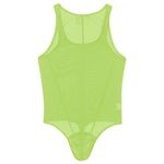 FYMNSI Men's Sheer Mesh Bodysuit Leotard See Through Thong Underwear Wrestling Singlet Fitness Undershirt One Piece Romper, Fluorescent Green, XX-Large