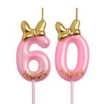 AOOLADA 60th Birthday Candles, Pink 60 Year Old Number Birthday Candles, Number 60 Candles for Men Women, Happy Birthday Party Decorations Cake Topper Gifts for Wedding Anniversary Celebration