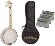 Gold Tone Little Gem Diamond Banjo Ukulele Bundle w/Bag & Cloth Pack